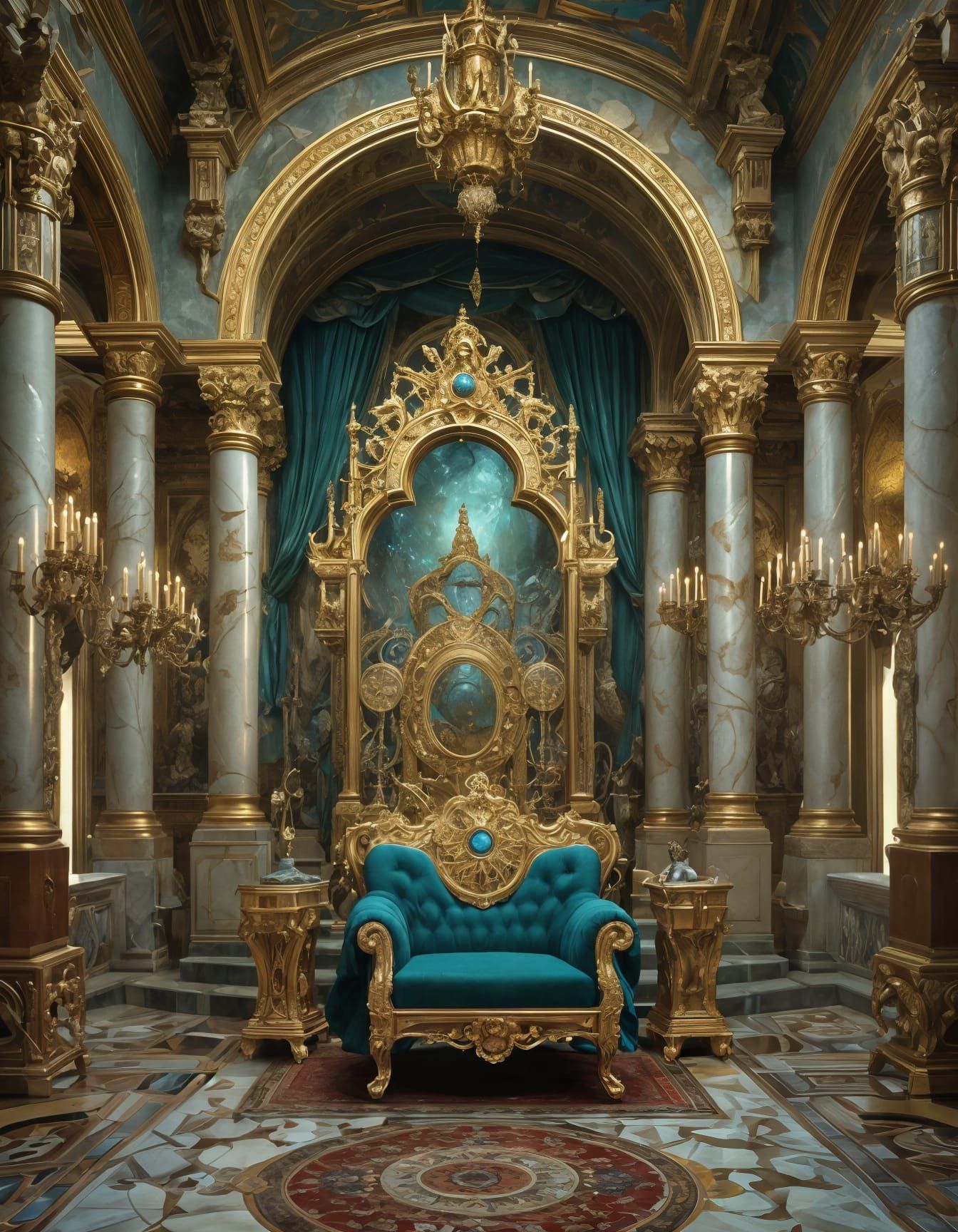 Ornate Castle Throne Room in Surreal Style