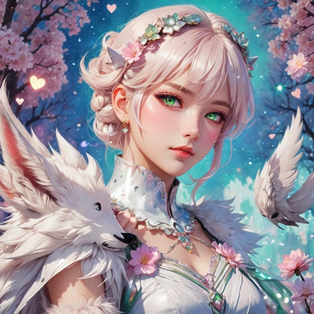 Anime Girl with Wolf Ears and Glittery Eyes