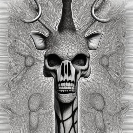 Surreal Bone Marrow Giraffe Dreadlocks: Faience Pencil Sketc...