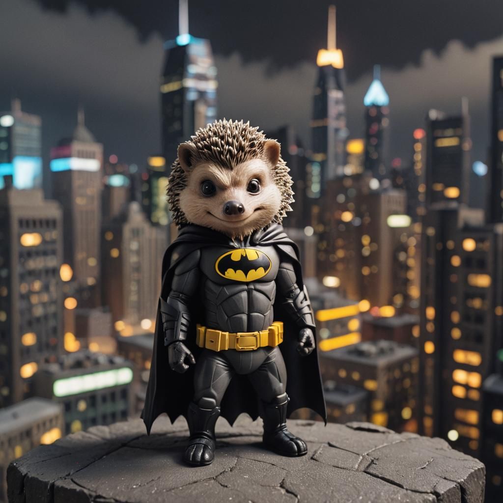 Hedgehog as Batman Figurine in Gotham Diorama