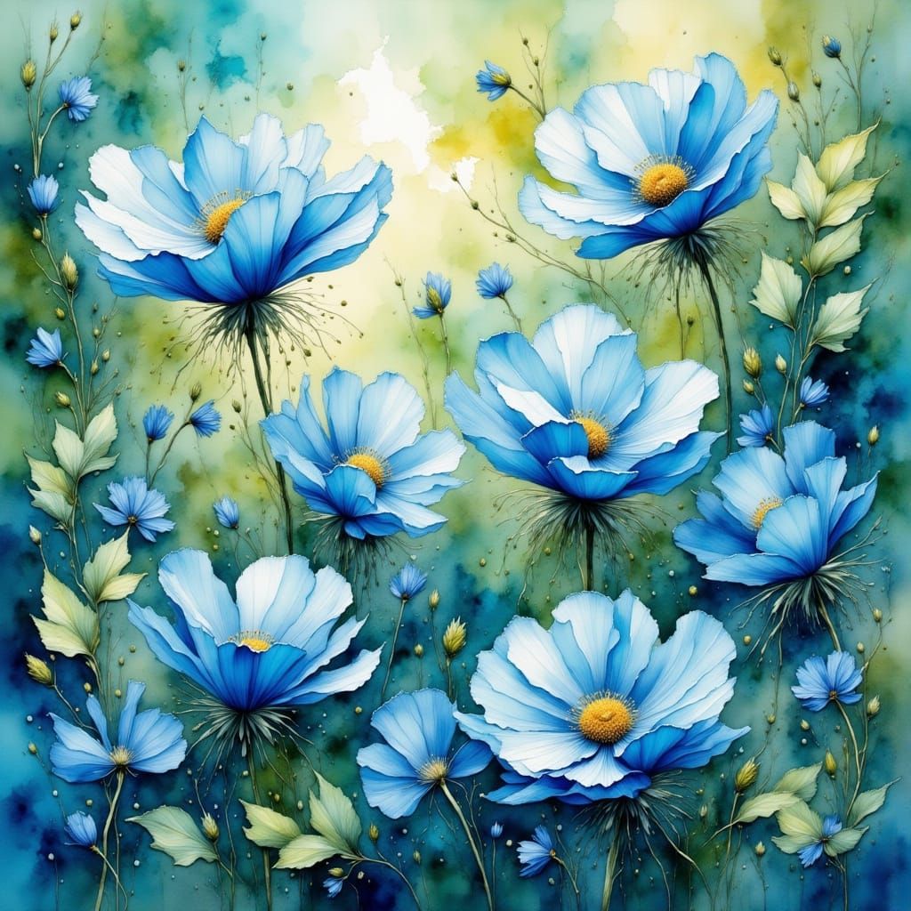 Delicate Blue Flowers in Watercolor Style