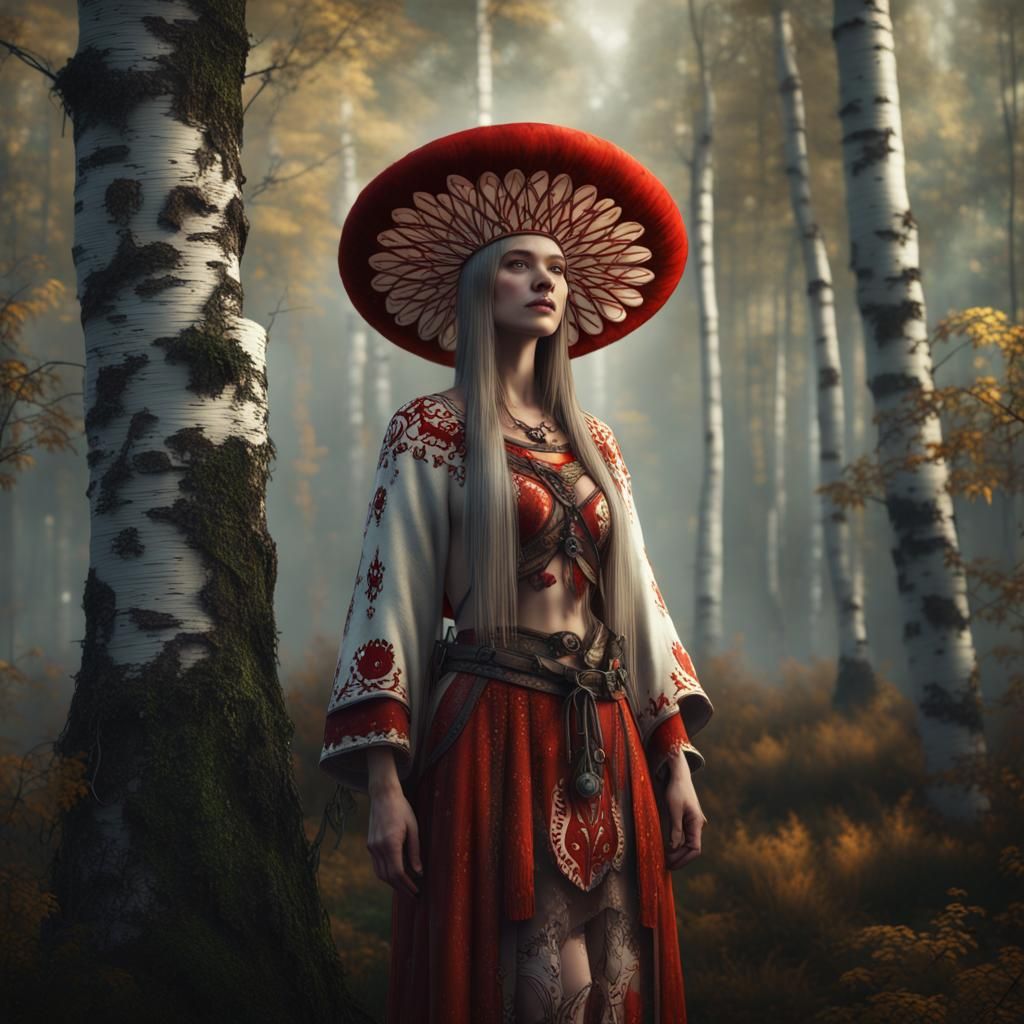 Nordic Shaman in Birch Forest: Fantasy Concept Art