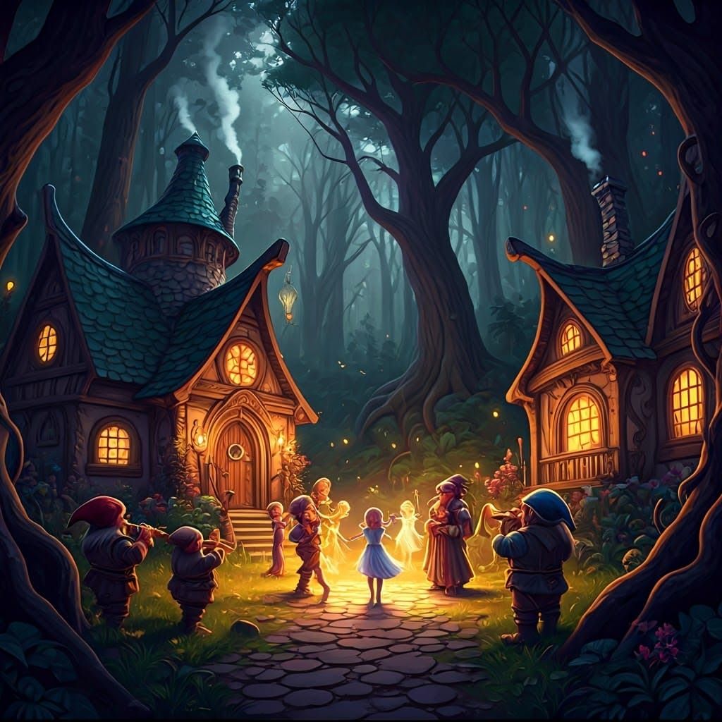 Fairytale Forest Glade with Gnomes and Elves
