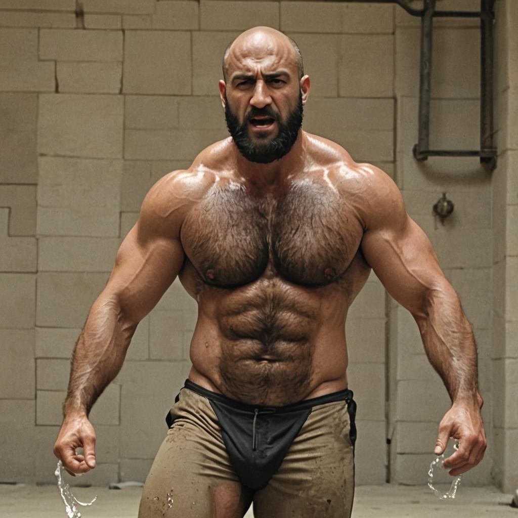 Intense Oil Wrestling Match: Cinematic Close-Up