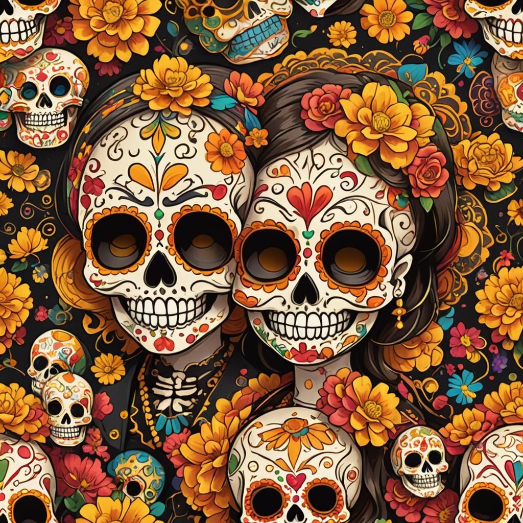 Smiling Sugar Skull Babies in Anime Style