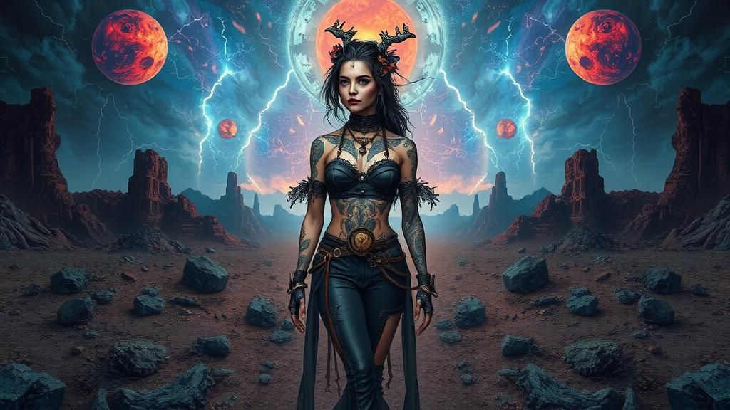 Steampunk Woman in Post-Apocalyptic Landscape