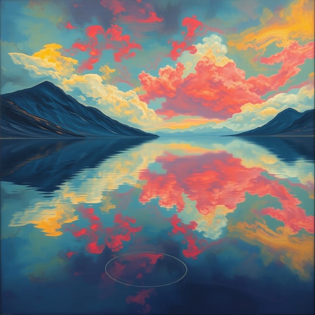 Surreal Reflective Landscape in Abstract Expressionist Style