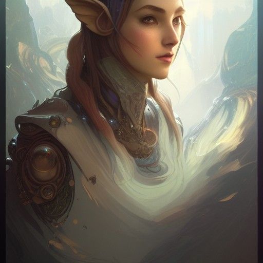 Eladrin Elf Artificer Portrait in Art Nouveau Style