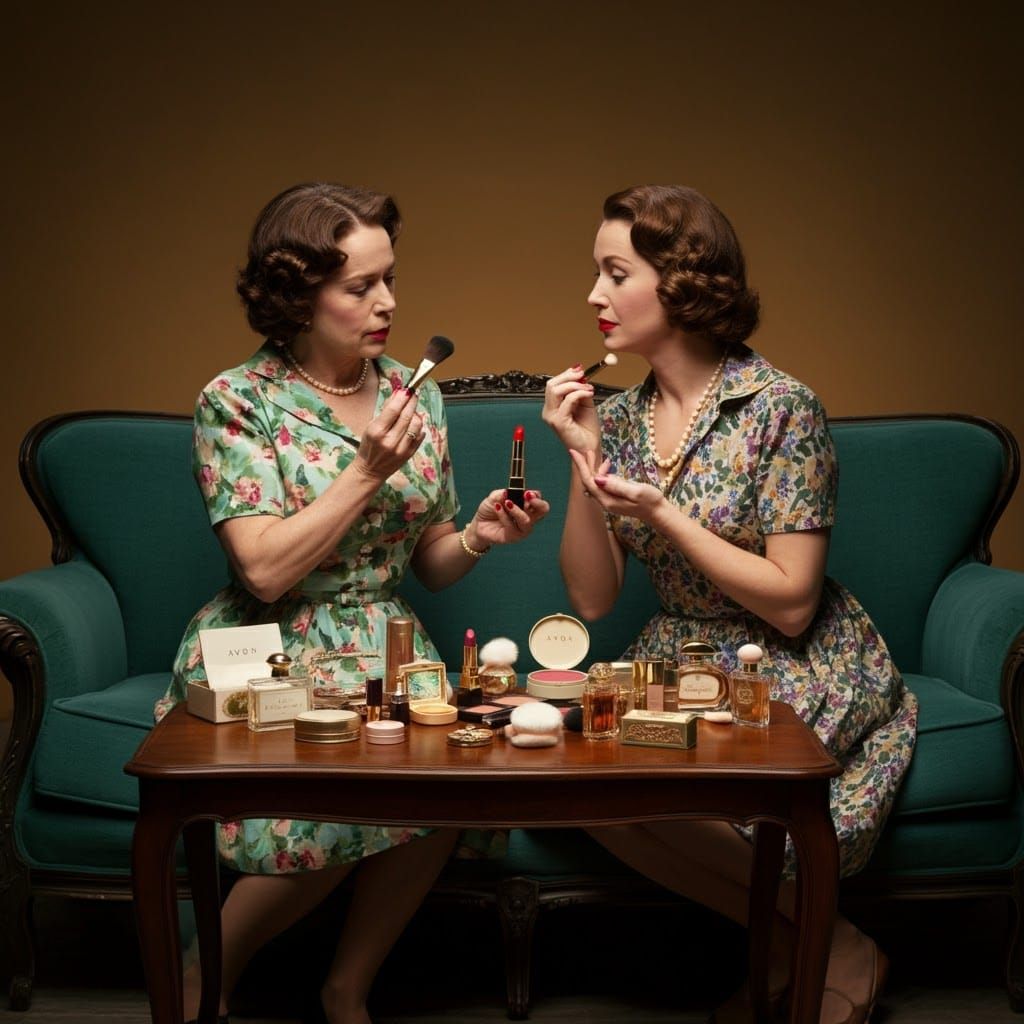 Retro Photo of Avon Ladies Demonstrating Makeup