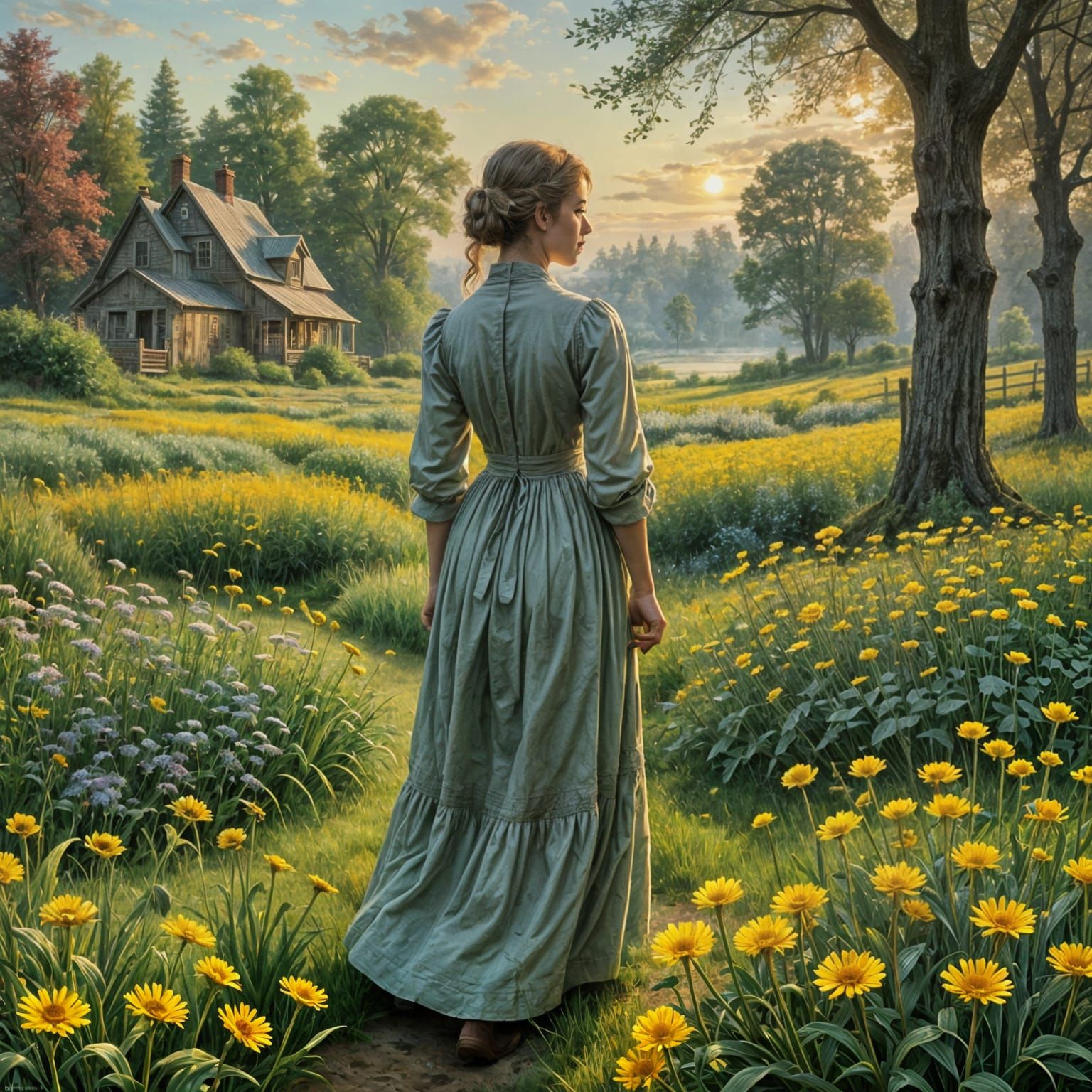 Ethereal Sunrise in a Dazzling Dandelion Field