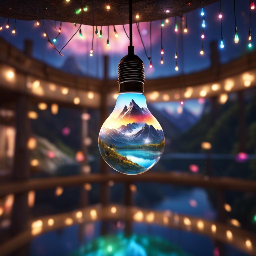 Miniature Mountain Lake in Upside Down Lightbulb