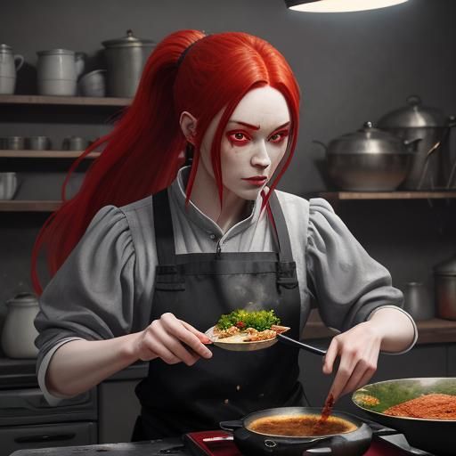 Young Woman Cooking: Fantasy Concept Art