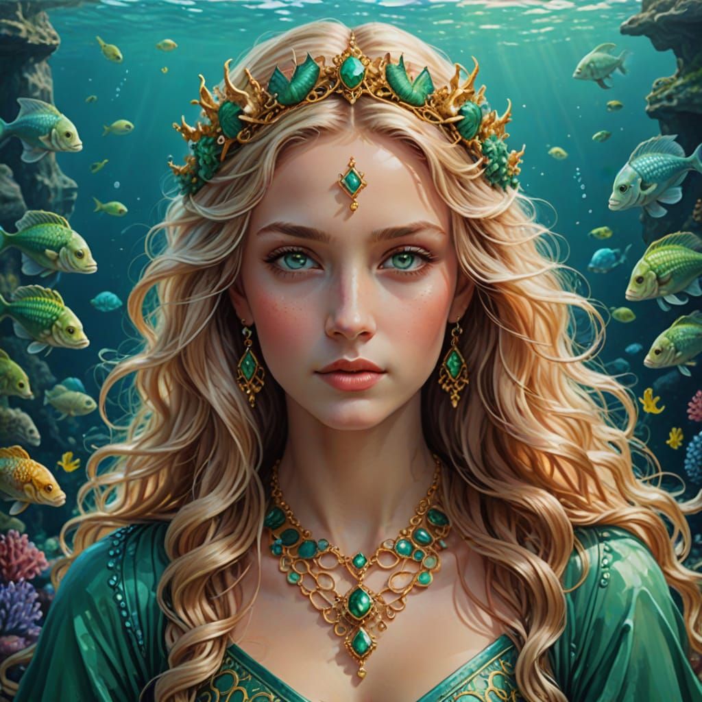 Portrait of Nereid Goddess Eucrante in Vivid Underwater Scen...