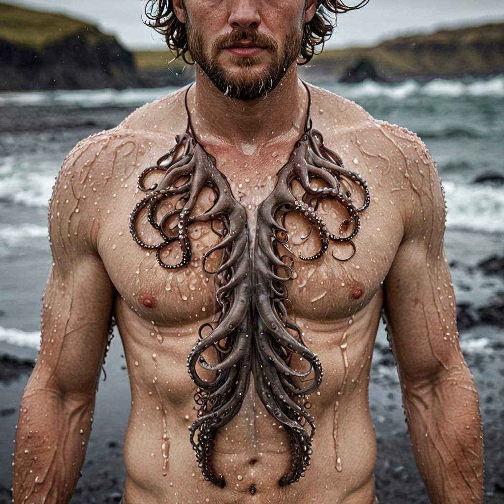 Surreal Jellyfish Man on Icelandic Beach