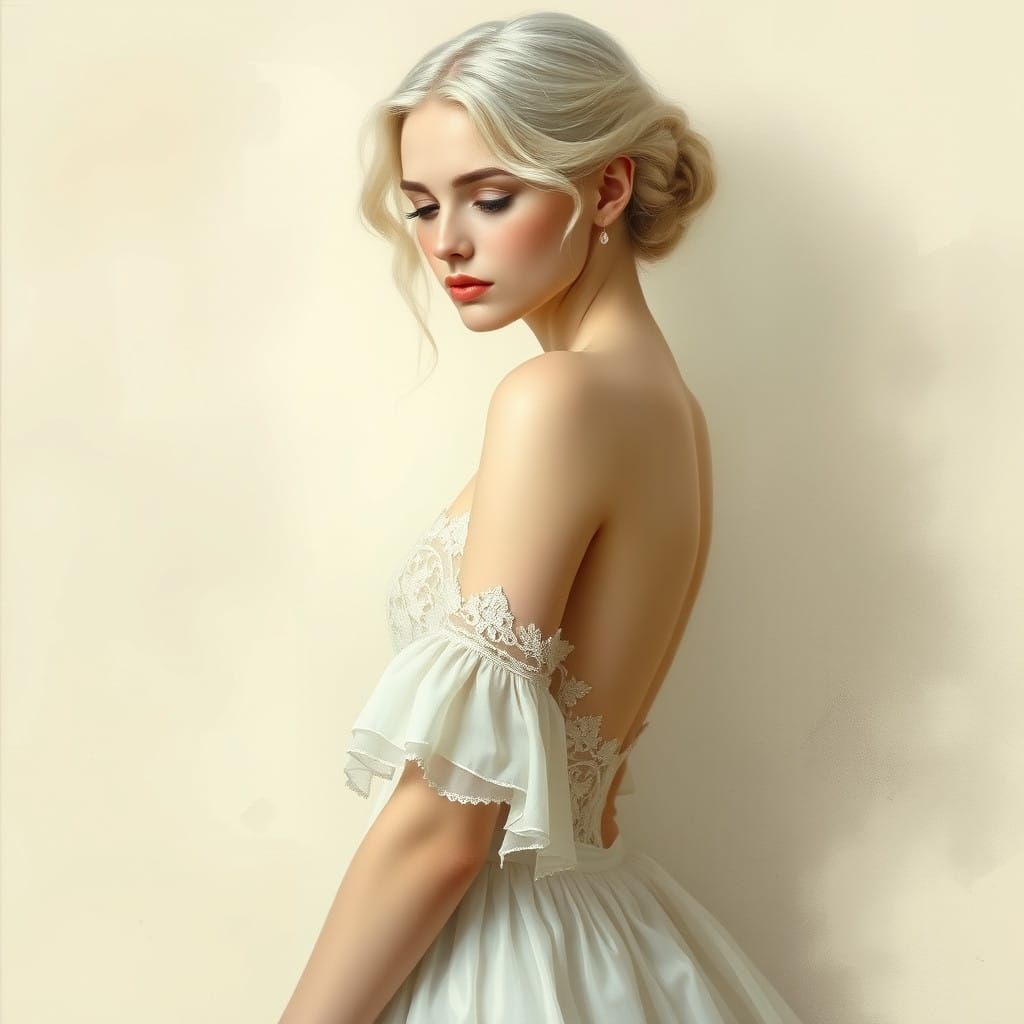 Ethereal Woman in Pre-Raphaelite Style with Watercolor Hues