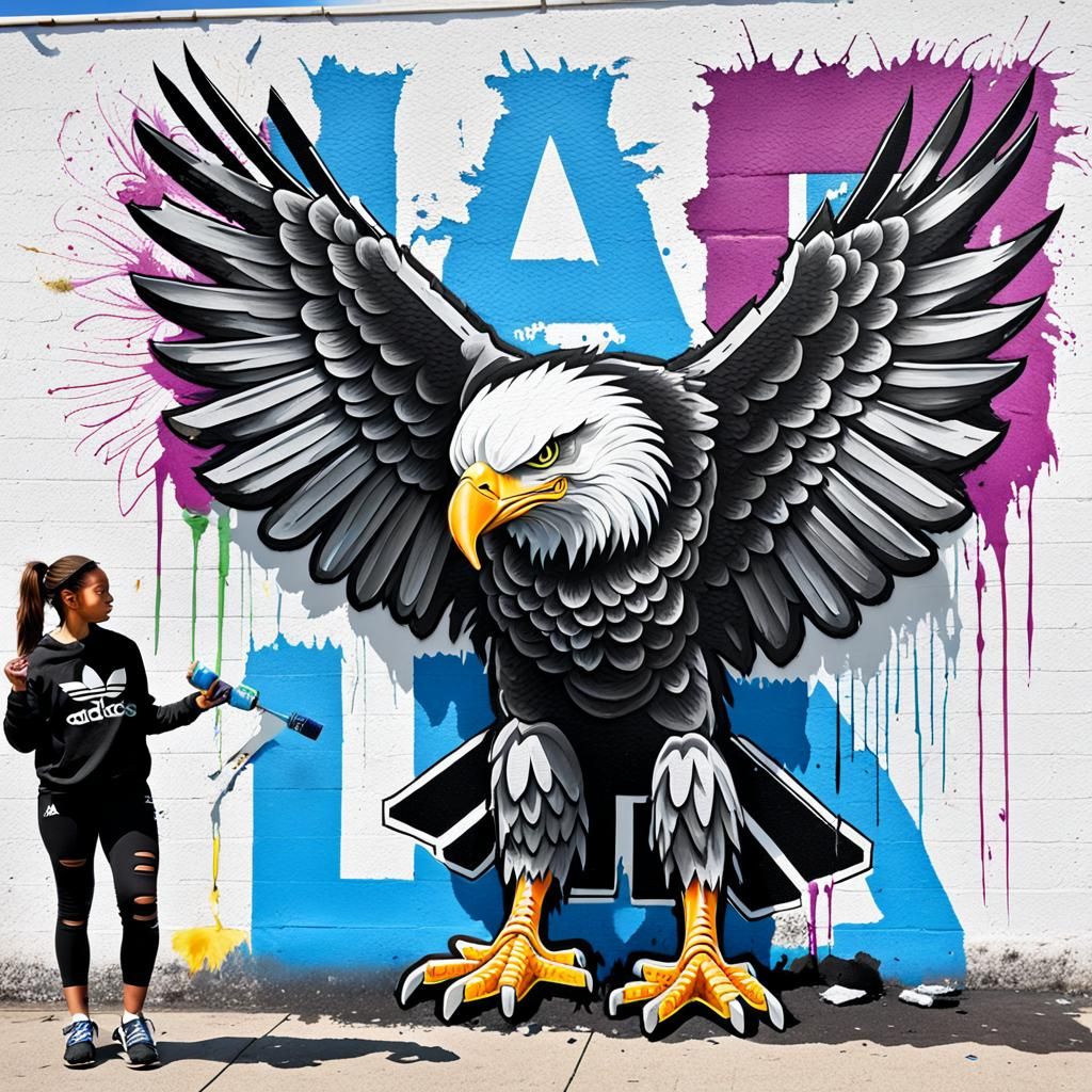 Graffiti Art: Half-Finished Eagle Painting with Typography