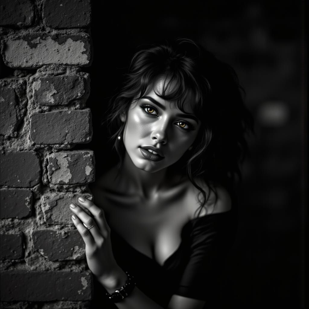 1955 Portrait of Woman Against Grimy Wall