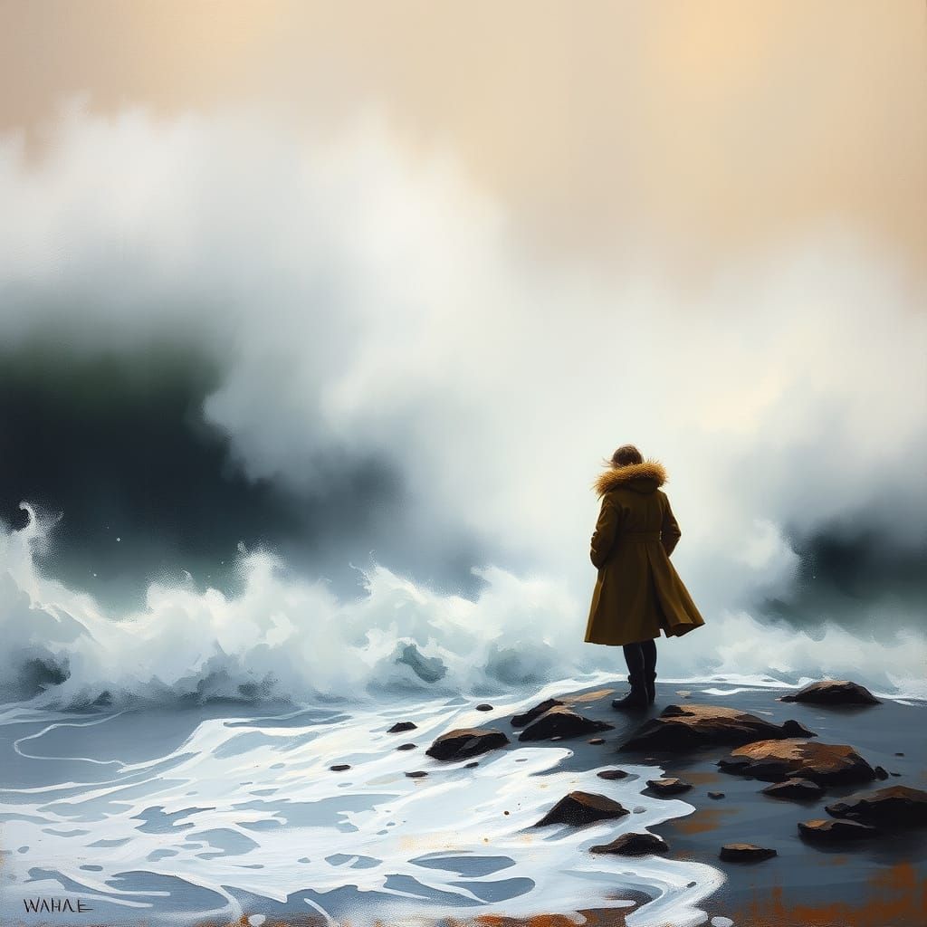 Figure in Turbulent Sea Landscape