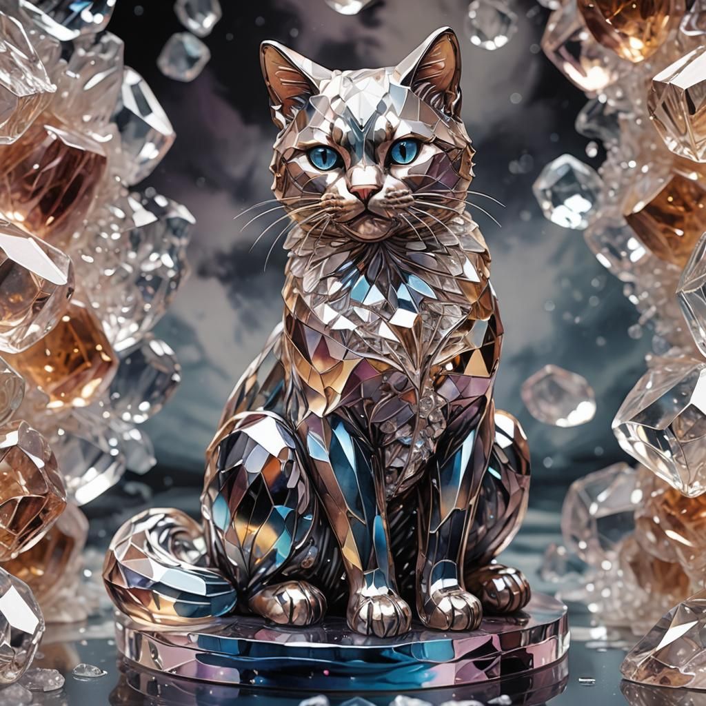Crystal Cat Figurine in Comic Book Art Style
