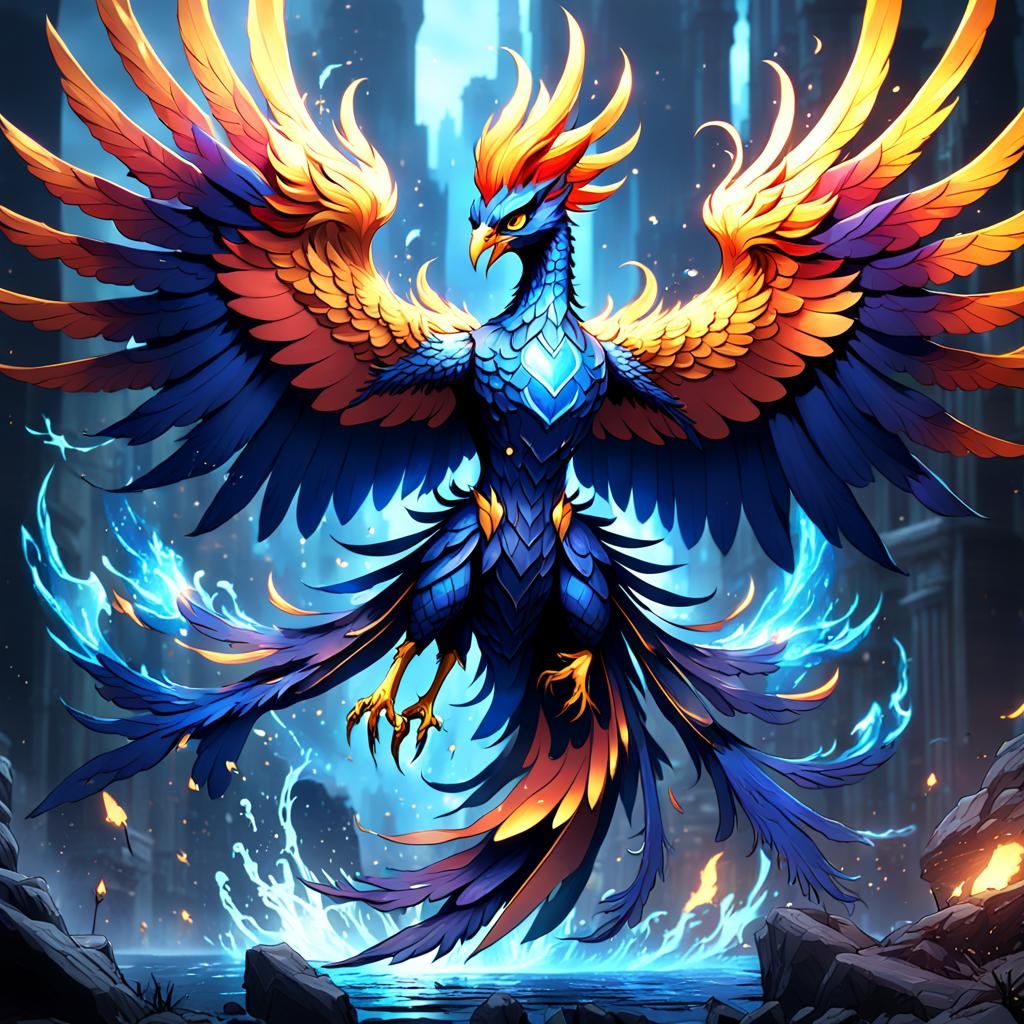 Anime Dark Sapphire Phoenix Digital Art