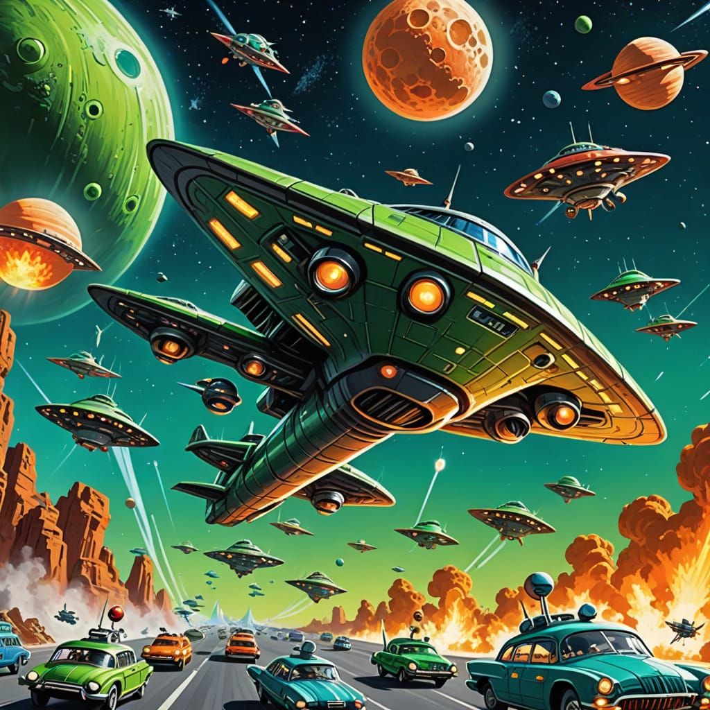 Retro Spaceships Approach Comedy Planet