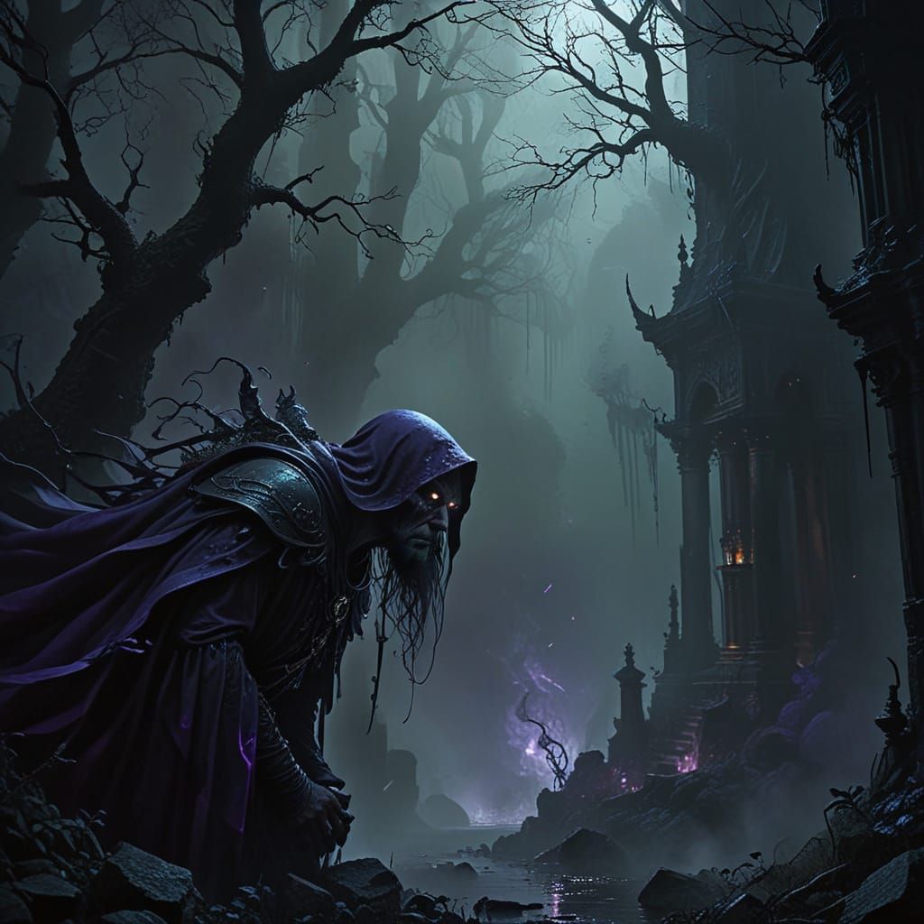 Sorcerer Confronts the Abyss in Dark Fantasy Art
