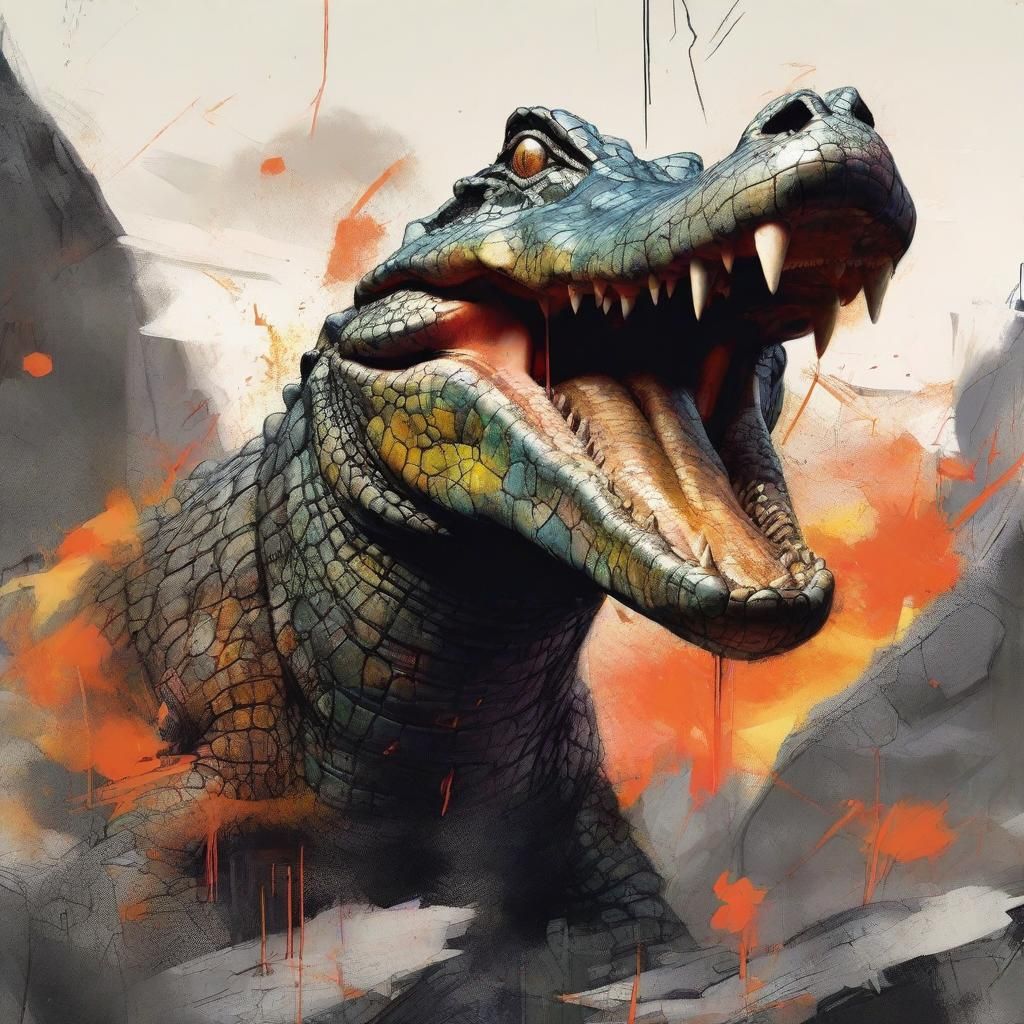 Godly Rock Alligator Sunset: Pastel Watercolor Art