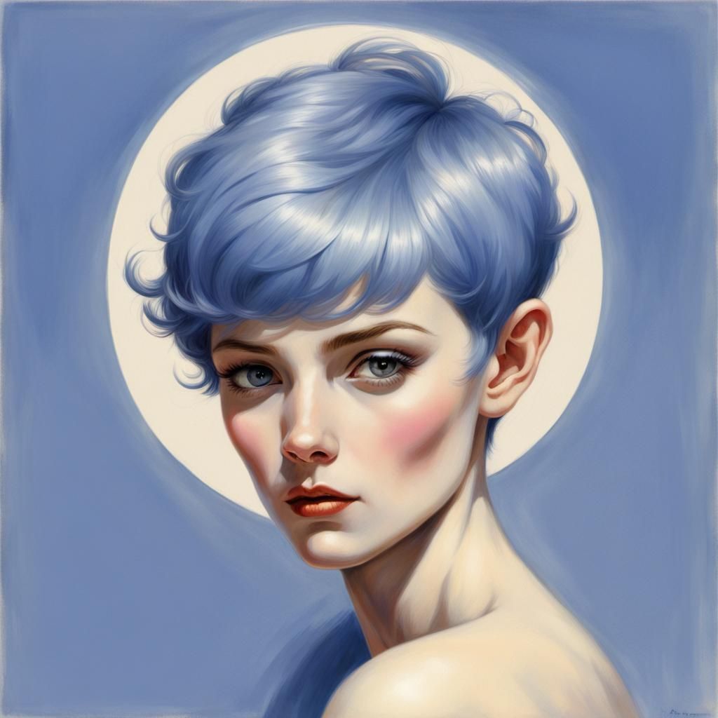 Periwinkle Blue Pixie Cut Hair: Hyperrealistic Digital Art