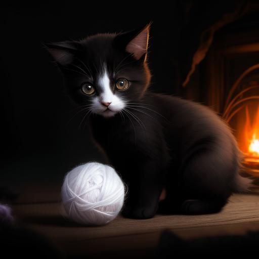 Sinister Kitten with Yarn by Greg Rutkowski