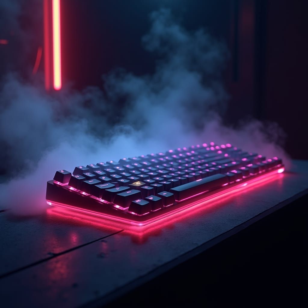 Neon Mechanical Keyboard in Futuristic Lab