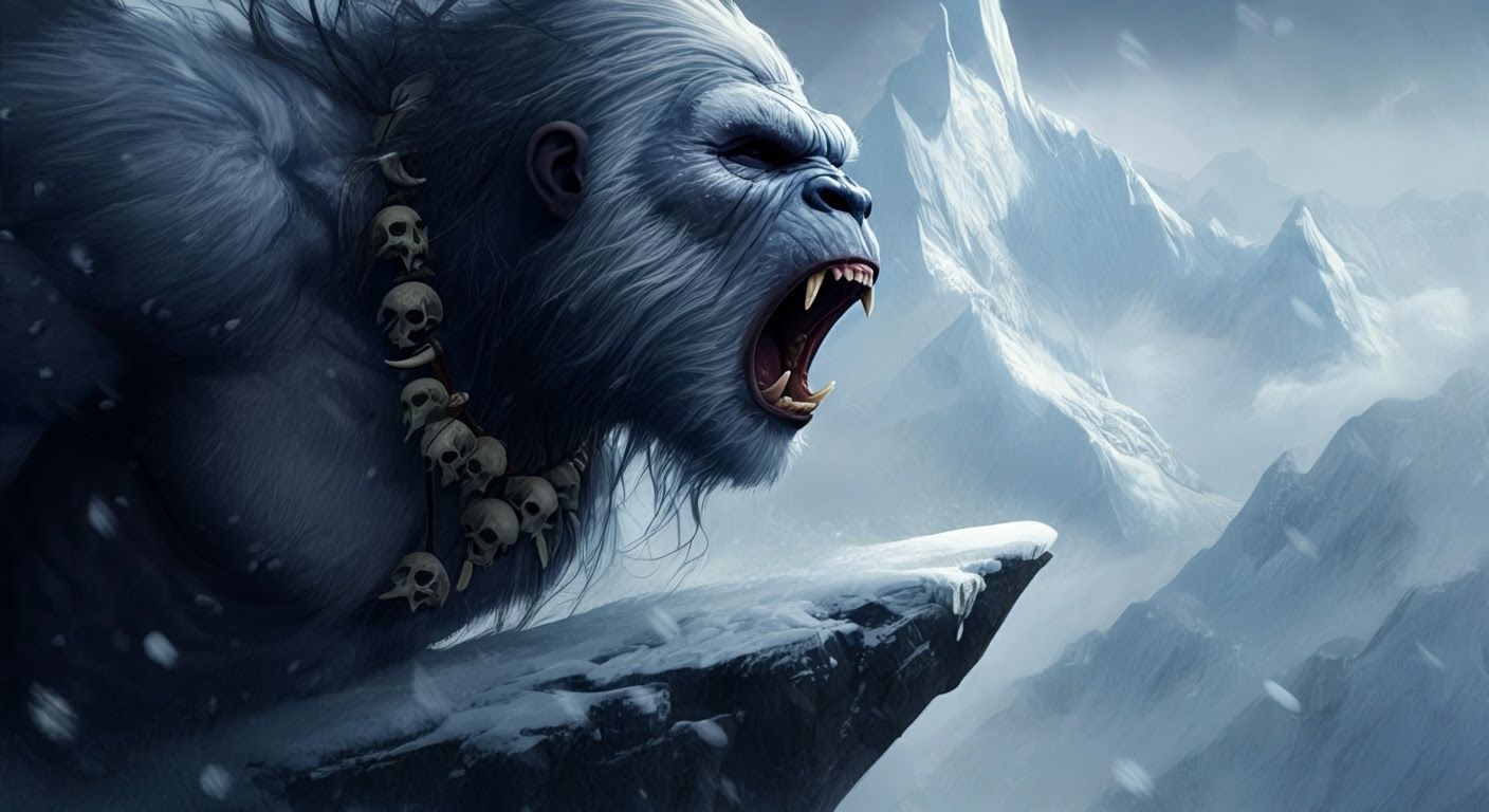 Yeti Roars on Himalayan Precipice in Hyperrealistic Style