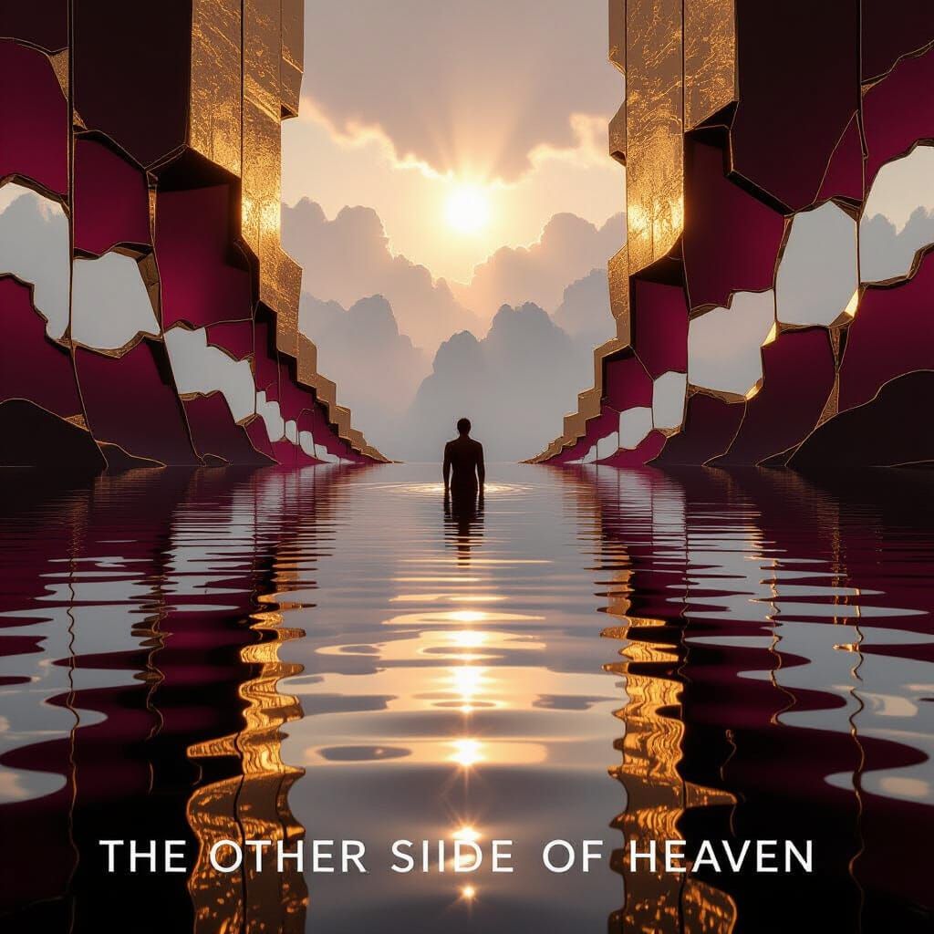 Heaven's Reflection: Burgundy & Gold Shimmer in Broken Mirro...