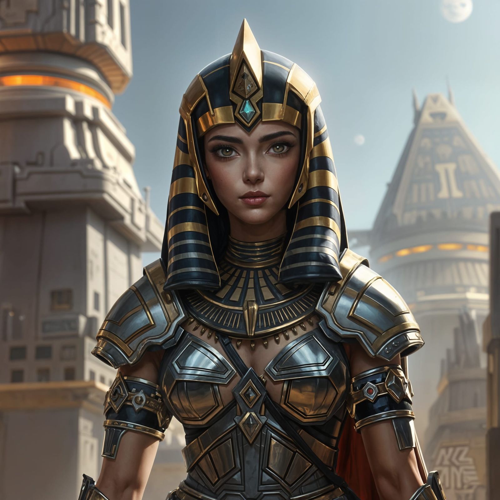 Sci-Fi Egypt Princess in Spaceport, Digital Painting
