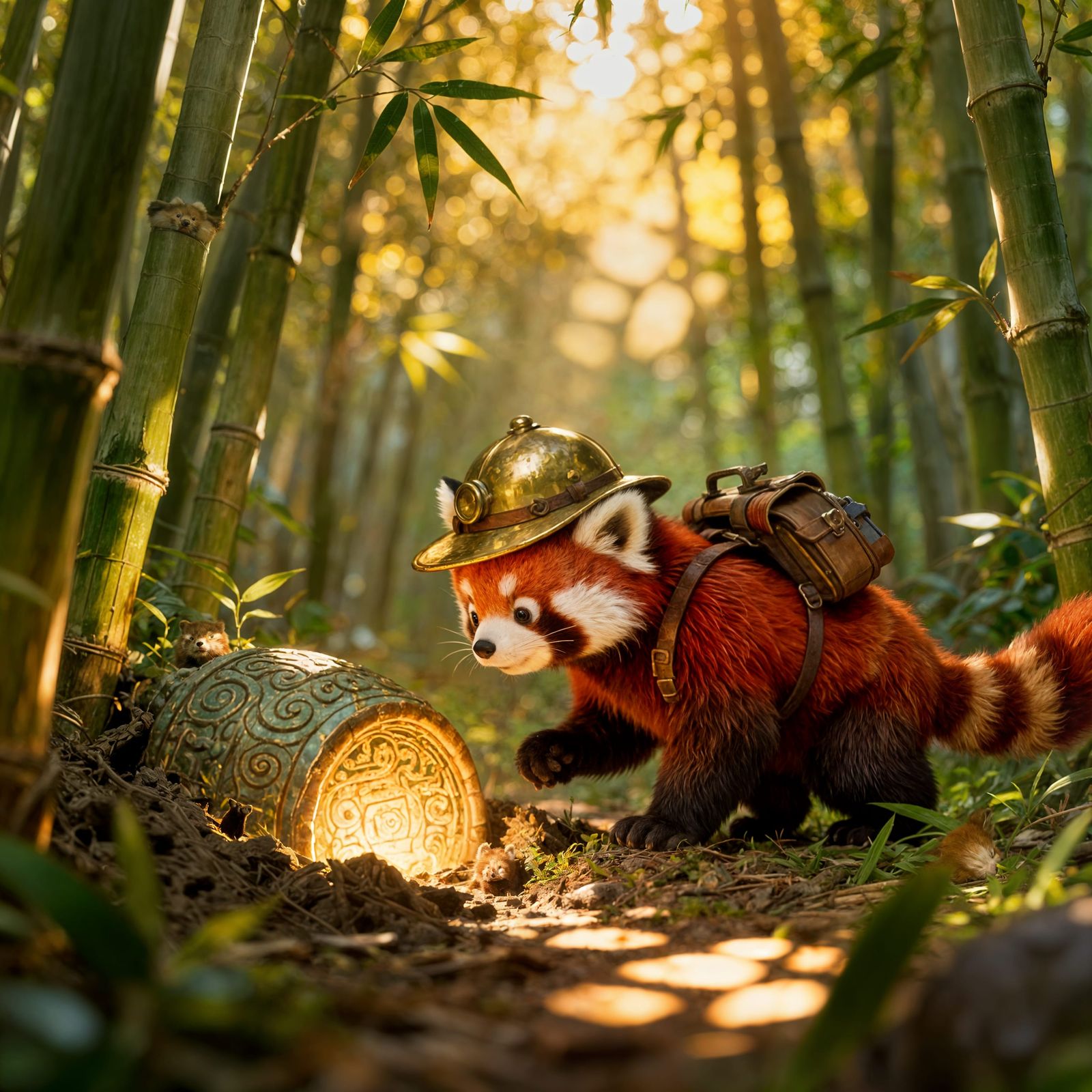 Curious Red Panda Explorer in a Bamboo Forest
