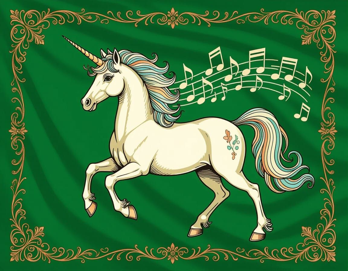 Majestic Unicorn Flag with Musical Notes