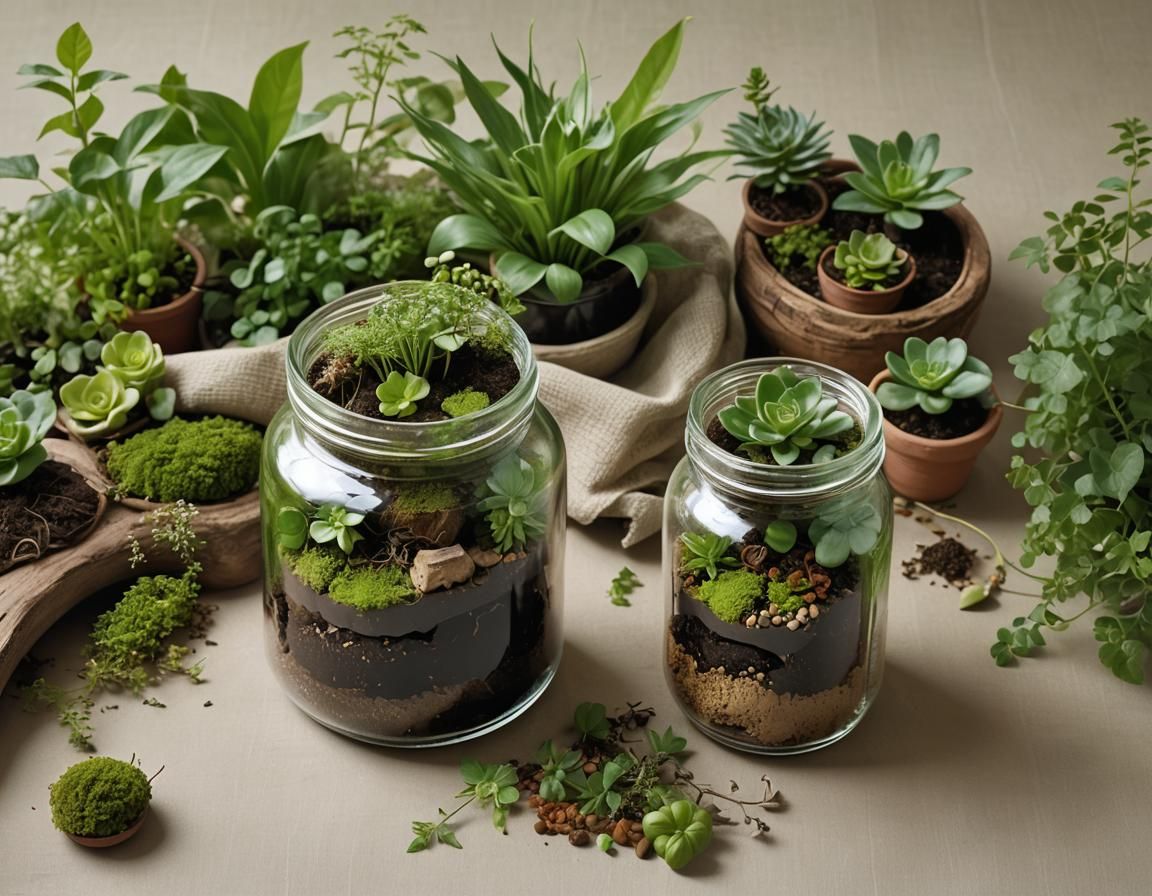 Miniature Ecosystem in a Glass Jar Terrarium