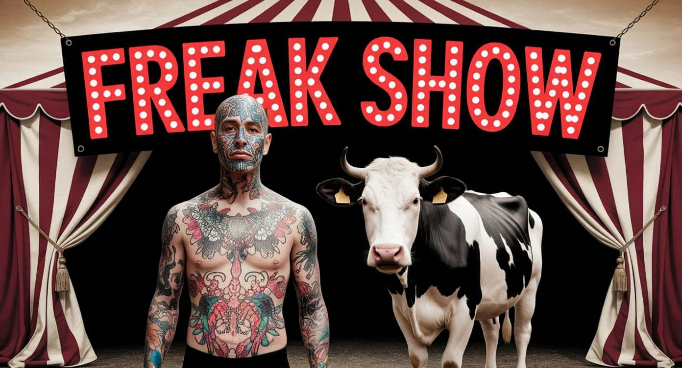 Vintage Freak Show Circus Banner in Sepia Tones