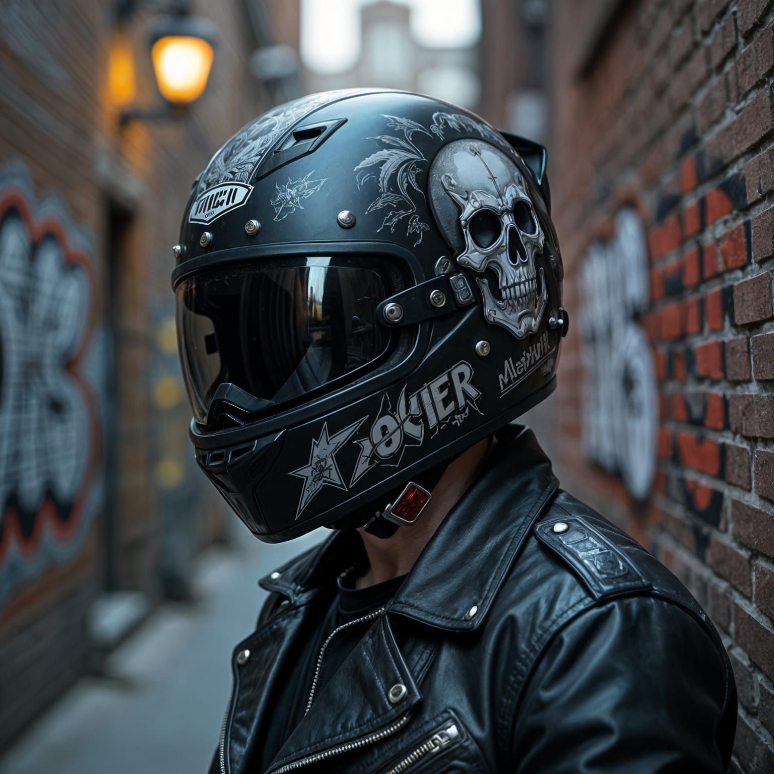 Biker Helmet with Airbrushed Rock Art