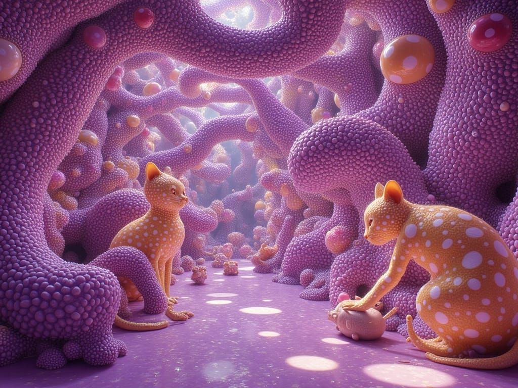 Polka Dot Cats and Mice in Fractal Lightwave