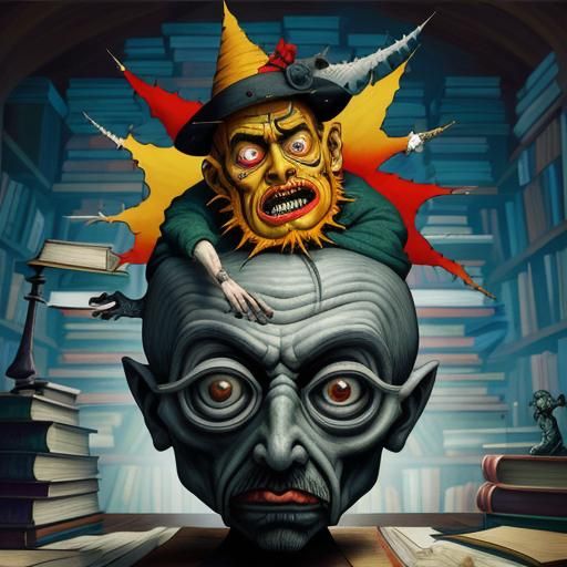 Disturbing Zombie Librarian in Art Brut Style