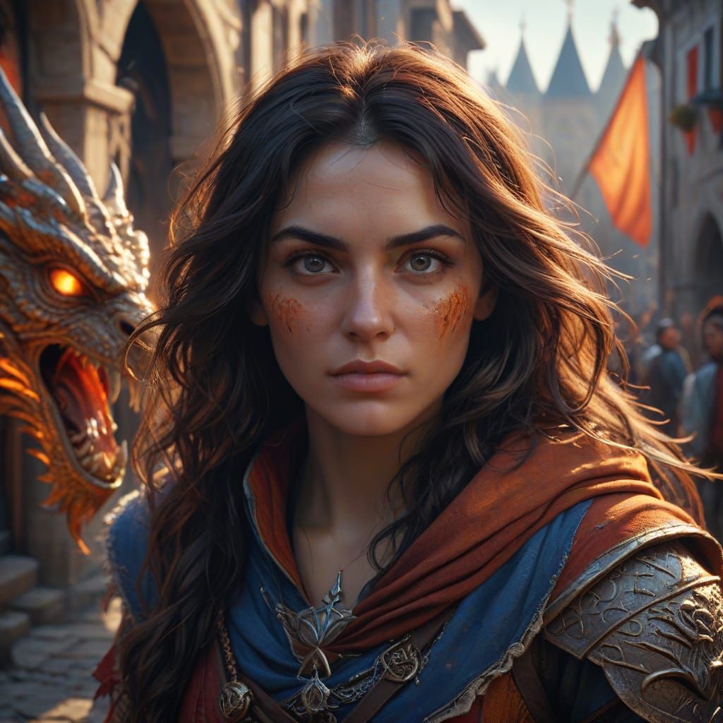 Vibrant Fantasy Girl in Worn Assassin's Costume