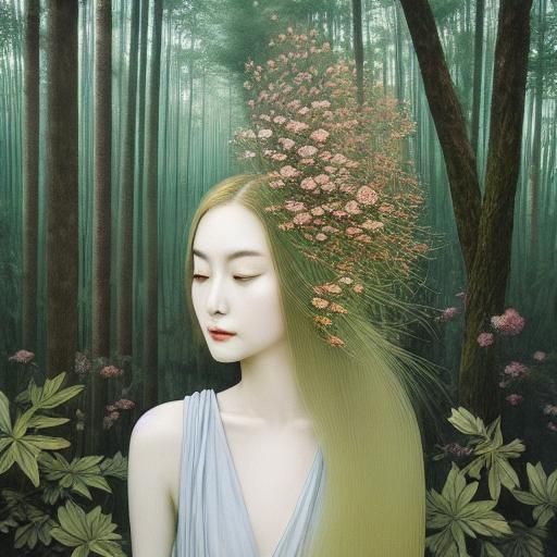 Woman with Narcotic Flower in Etching Style