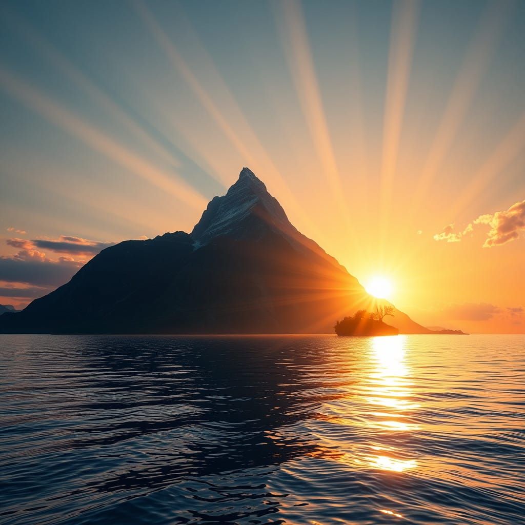 Serene Mountain Landscape at Sunset in Photorealistic 3D