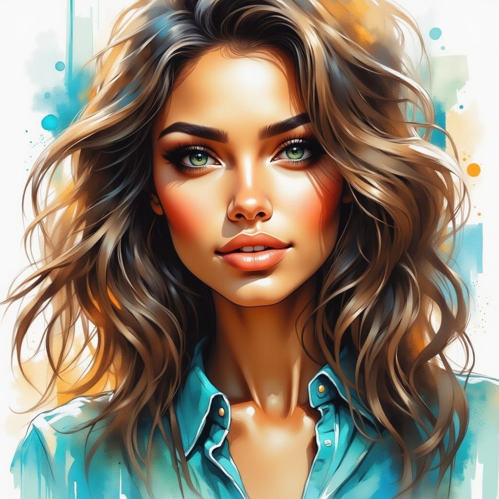 Impressionist Watercolor Portrait of African American Woman