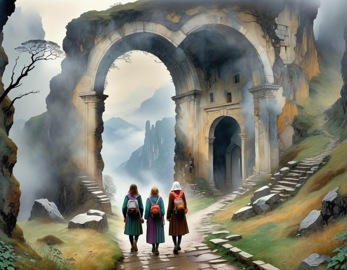 Hikers Discover Eerie Ruins in Misty Landscape