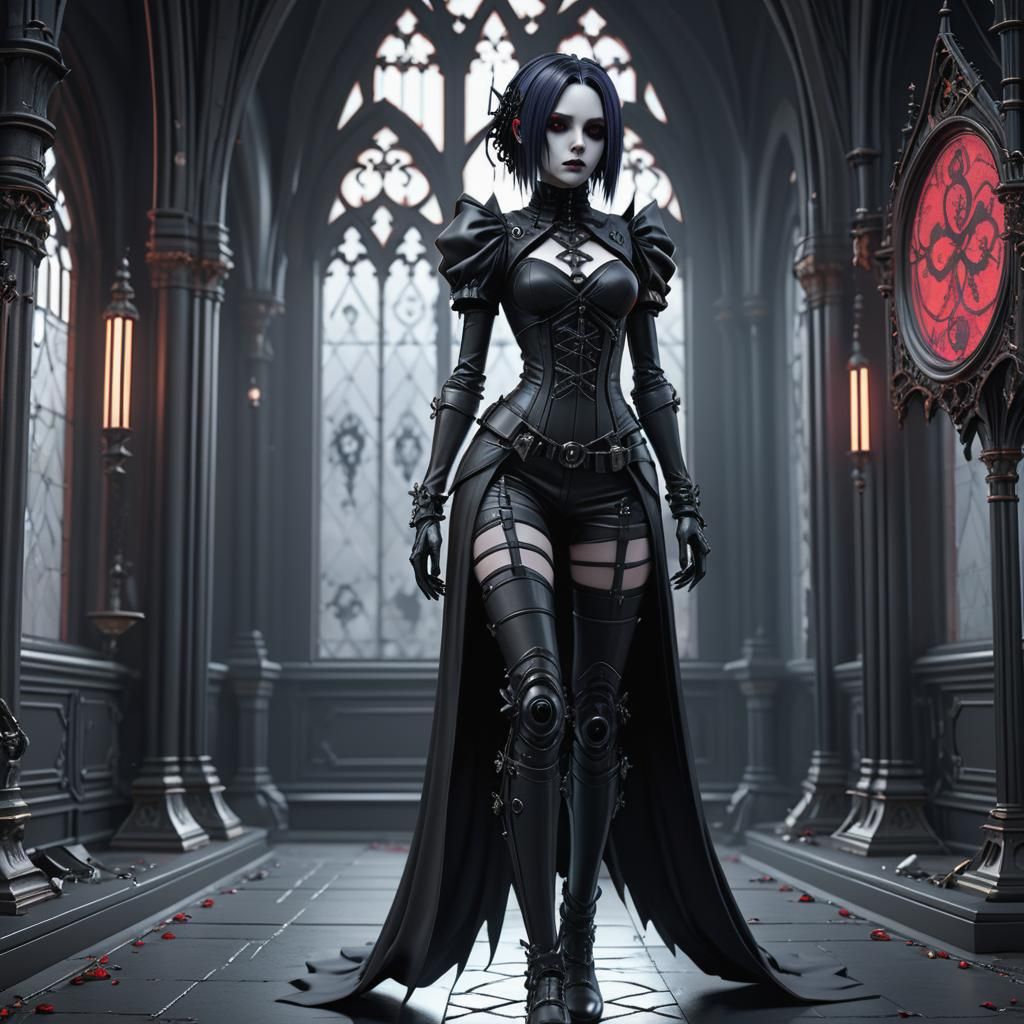 Dystopian Gothic Widow in 3D Anime Art