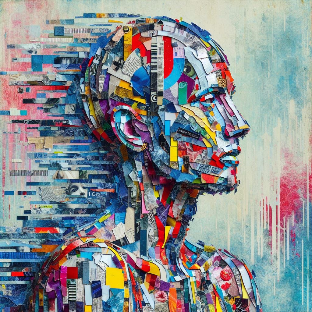 Abstract Magazine Collage Human Figure Vibrating with Color