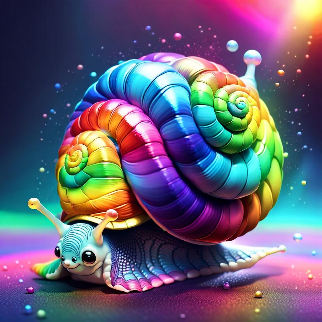 Rainbow Snail: Cute Chibi in 3D Digital Art