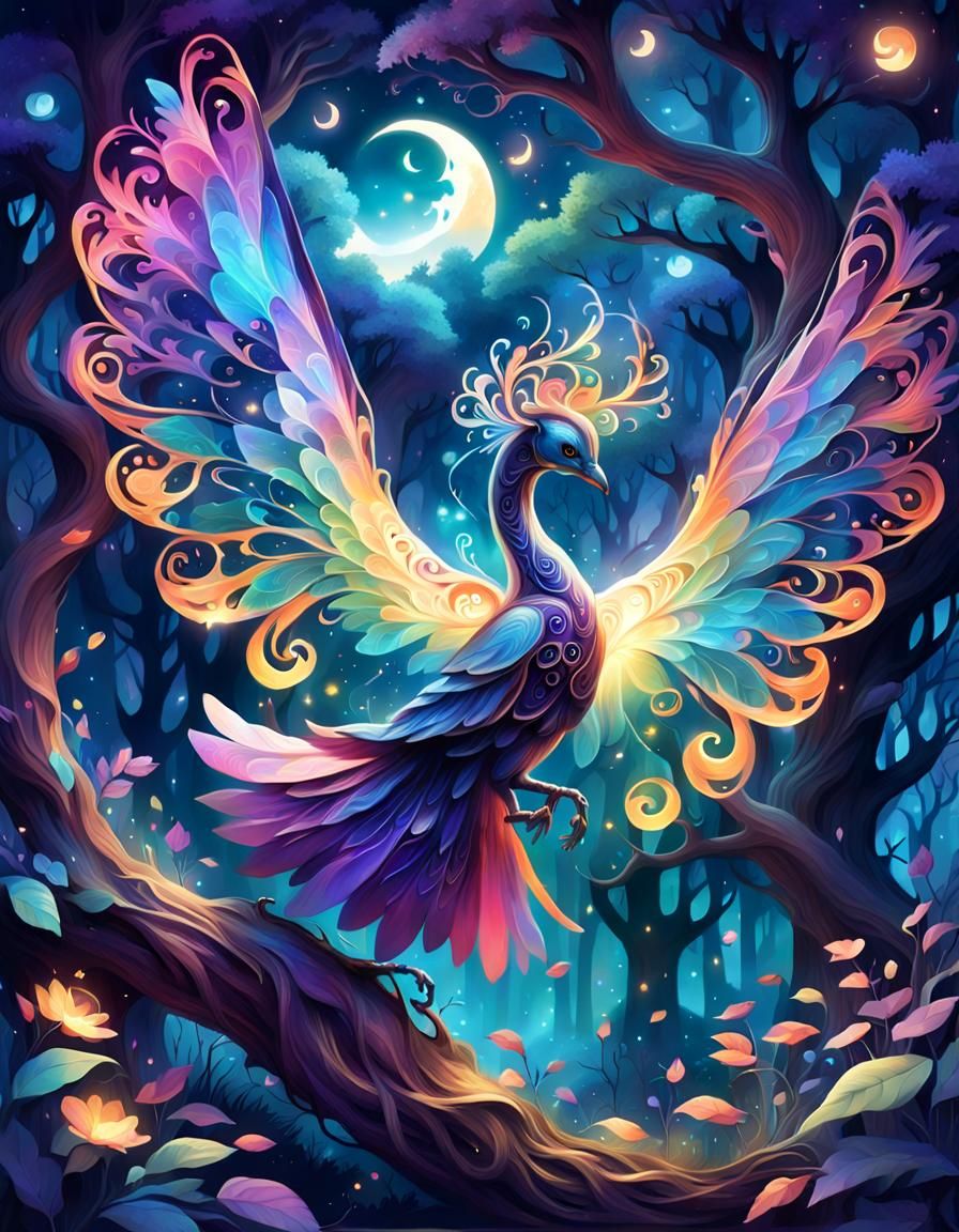 Mythical bird that lives in the enchanted forest.