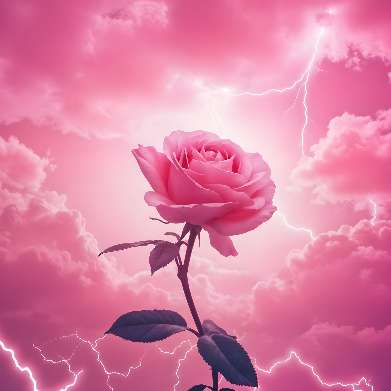 Pink Lightning in a Pink Sky with Roses